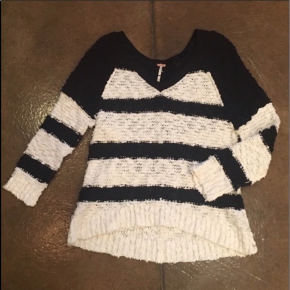 Free People Rugby Sweater Size XS Black and White Horizontal Stripes - Picture 1 of 3